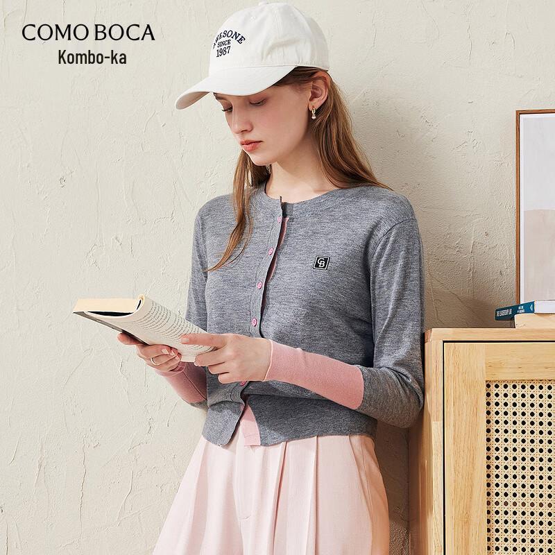 

Women s Fine Wool Contrast Round Neck Cardigan L