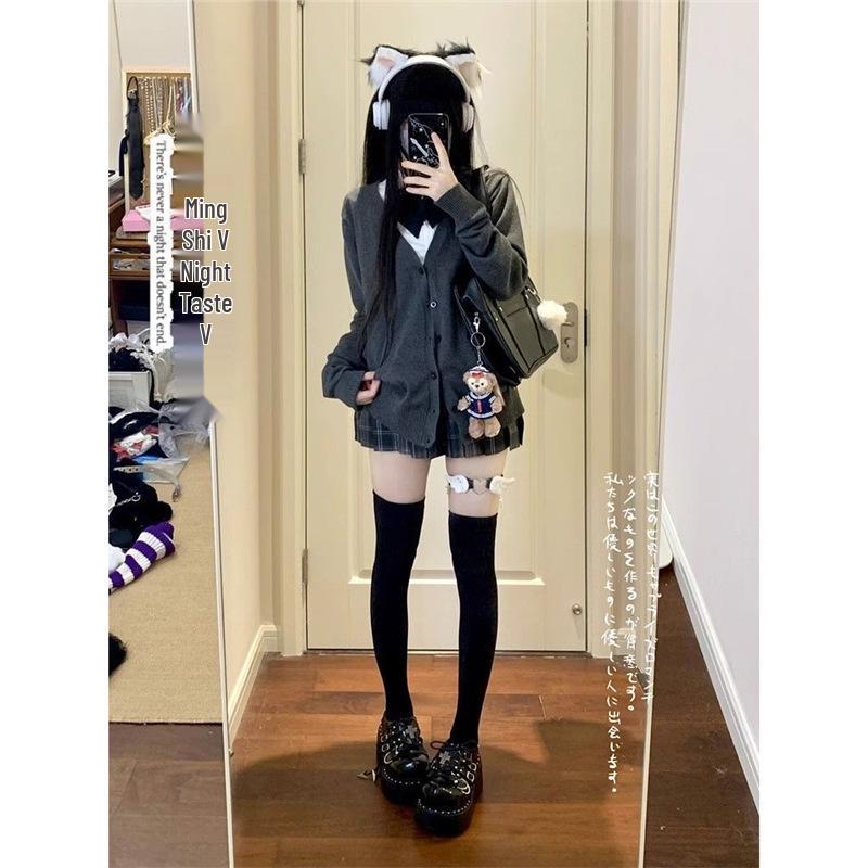 Women's Academy Style Dark Grey Long Sleeve Cardigan Sweater Coat - Autumn 2024 Collection