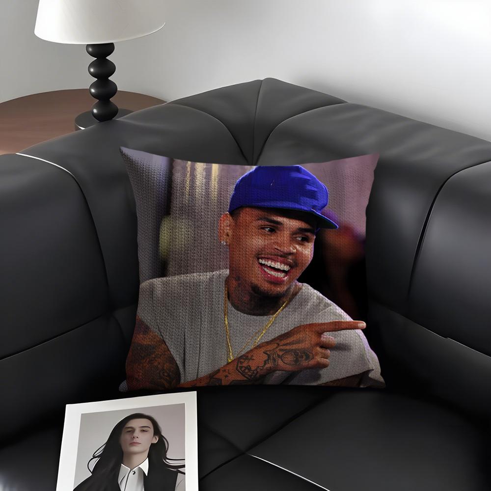 C-Chris Brownn Rapper Cushion Cover Natural Linen Organic Fabric Double-Sided Printing Sofa Home Decor Gift Pillow Case