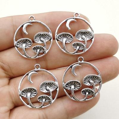 Retro DIY Zinc Alloy Crescent Mushroom Pendant for Necklaces & Earrings