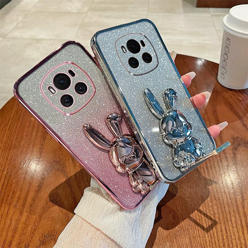 

For Honor Magic6 5G Case PC+TPU Rabbit Phone Cover with Pull Kickstand Purple