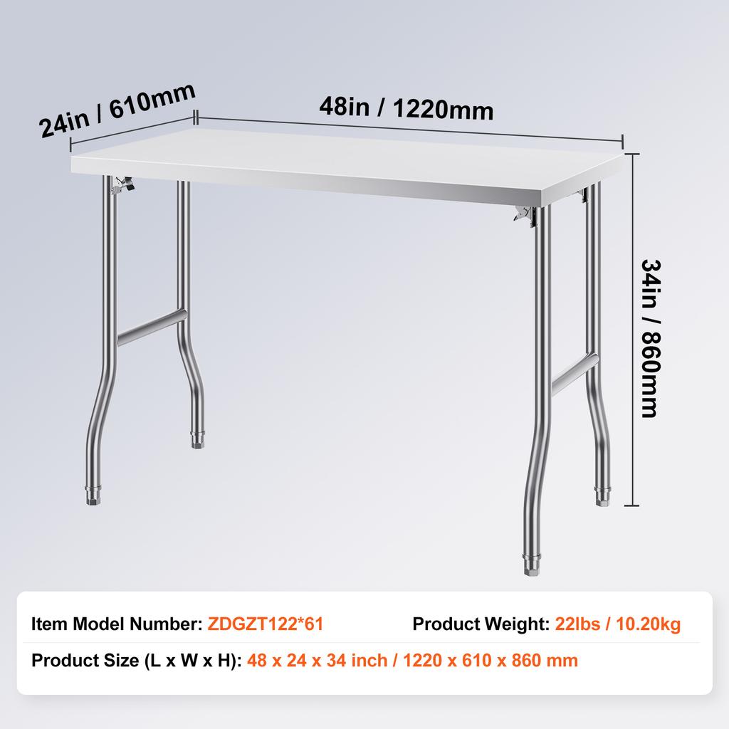 SucceBuy Folding Commercial Prep Table Commercial Worktable Workstation with Undershelf Folding Table for Home Kitchen