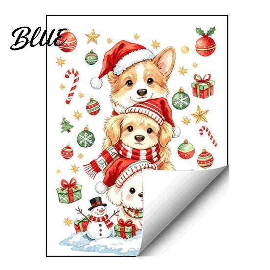 Watercolor Puppy Wall Stickers Christmas Decals, Stacked Dogs Stickers, Self‑Adhesive PVC Xmas Cute for Nursery Bedroom Living Room Home Holiday