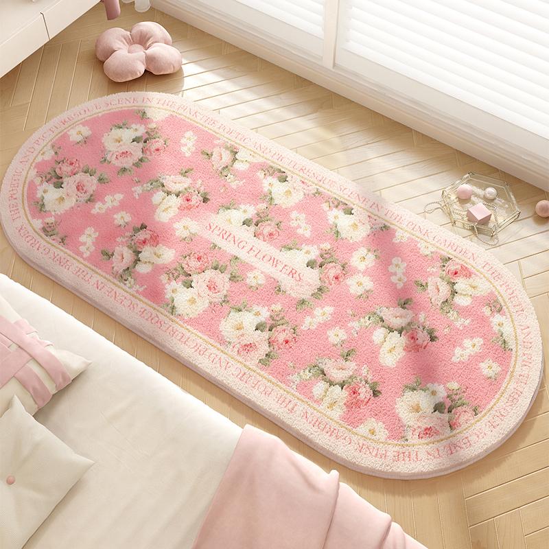 Tappeto Decorazione Soggiorno Stile Francese Tappeti con Motivo Floreale per Camera da Letto Morbido Soffice Tappetino da Pavimento Comodino Tappeto Spesso in Peluche per la Casa