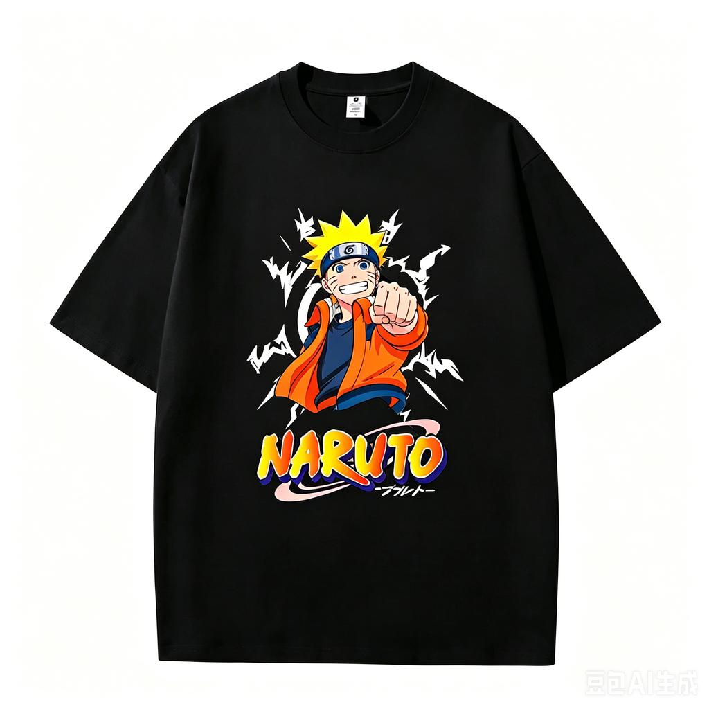 Naruto Uzumaki Classic Pose Cotton T-Shirt, Boys Girls Harajuku Streetwear Anime Short Sleeve Tee, Retro Casual Children Top