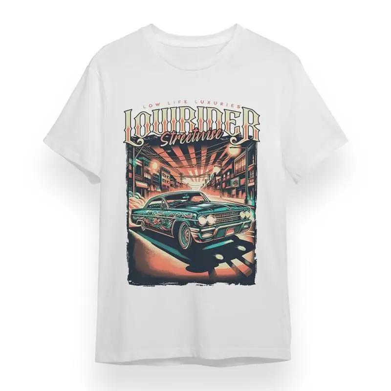 Unisexs T Shirt With Vintage Lowrider White 100 Cotton