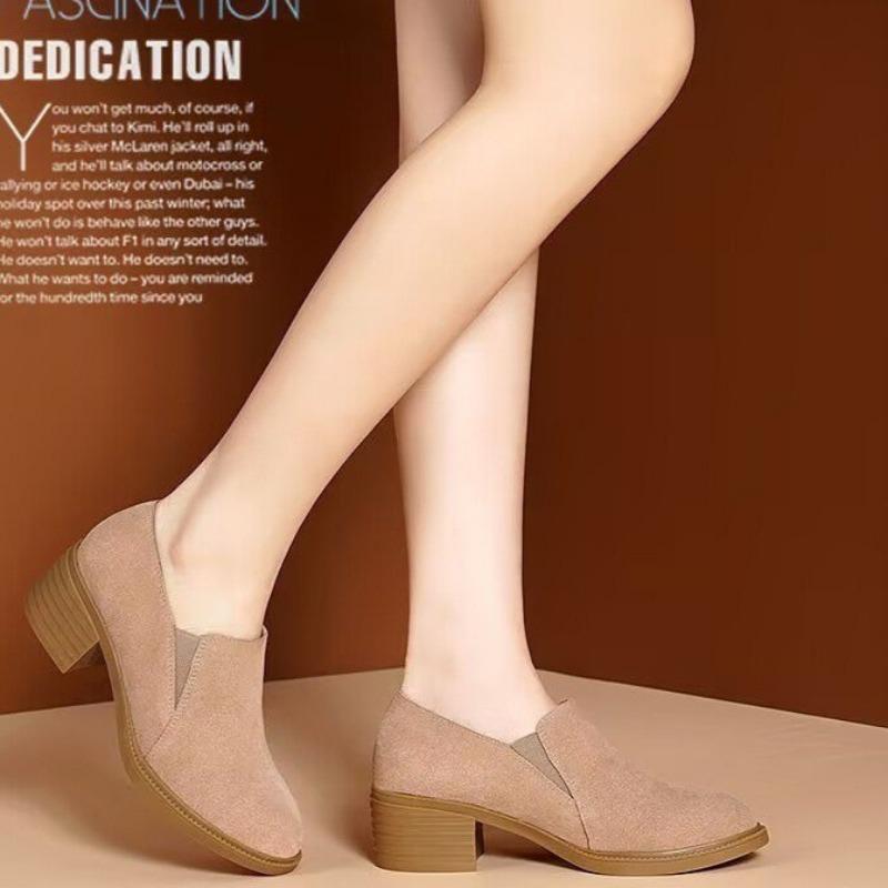 Fashion Women's Coarse Heel Shoes Spring New Pointed Suede Sleeve Anti-slip Wear-resistant Weigh-in High Heels
