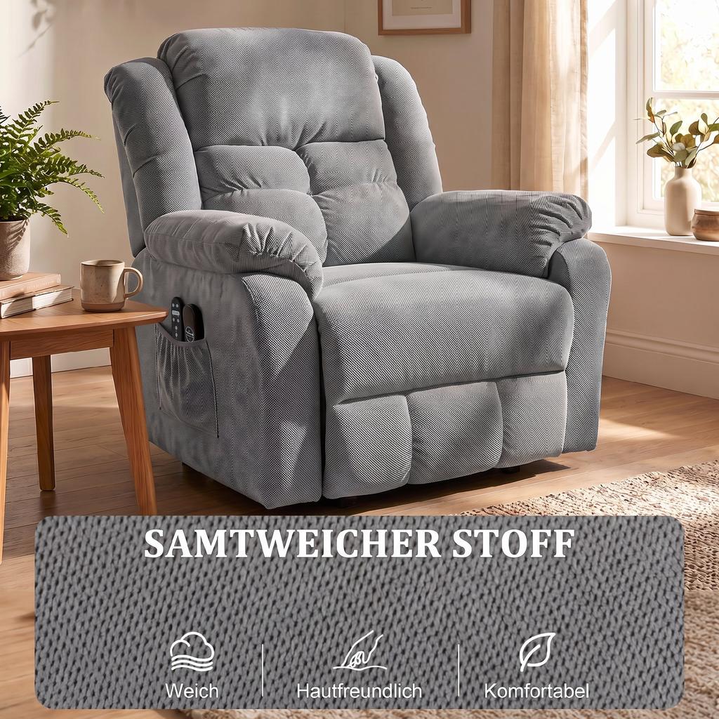 Stand Up Chair With Massage Function And Lumbar Heating Recliner Chair With Remote Controls And Side Pockets Light Gray