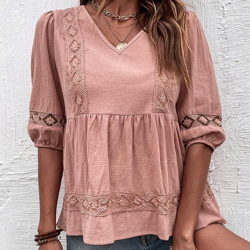 YYFS Bluze și cămăși cu mânecă scurtă, cu decolteu în V, ocazional pentru femei