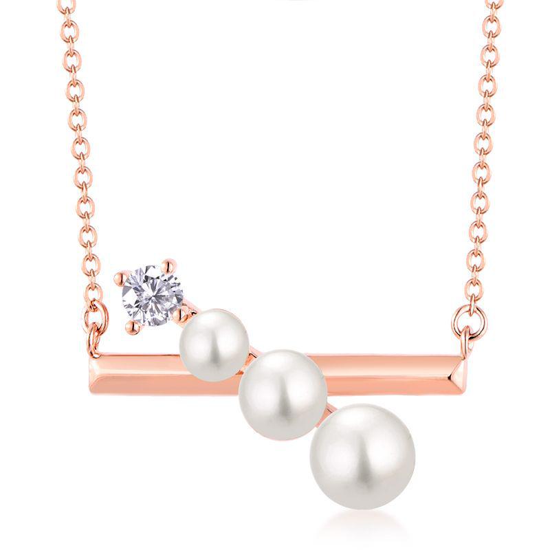 S925 Sterling Silver Luxury Freshwater Pearl Necklace for Women - Elegant Summer Balance Beam Clavicle Chain Gift. 925 Silver розового золота