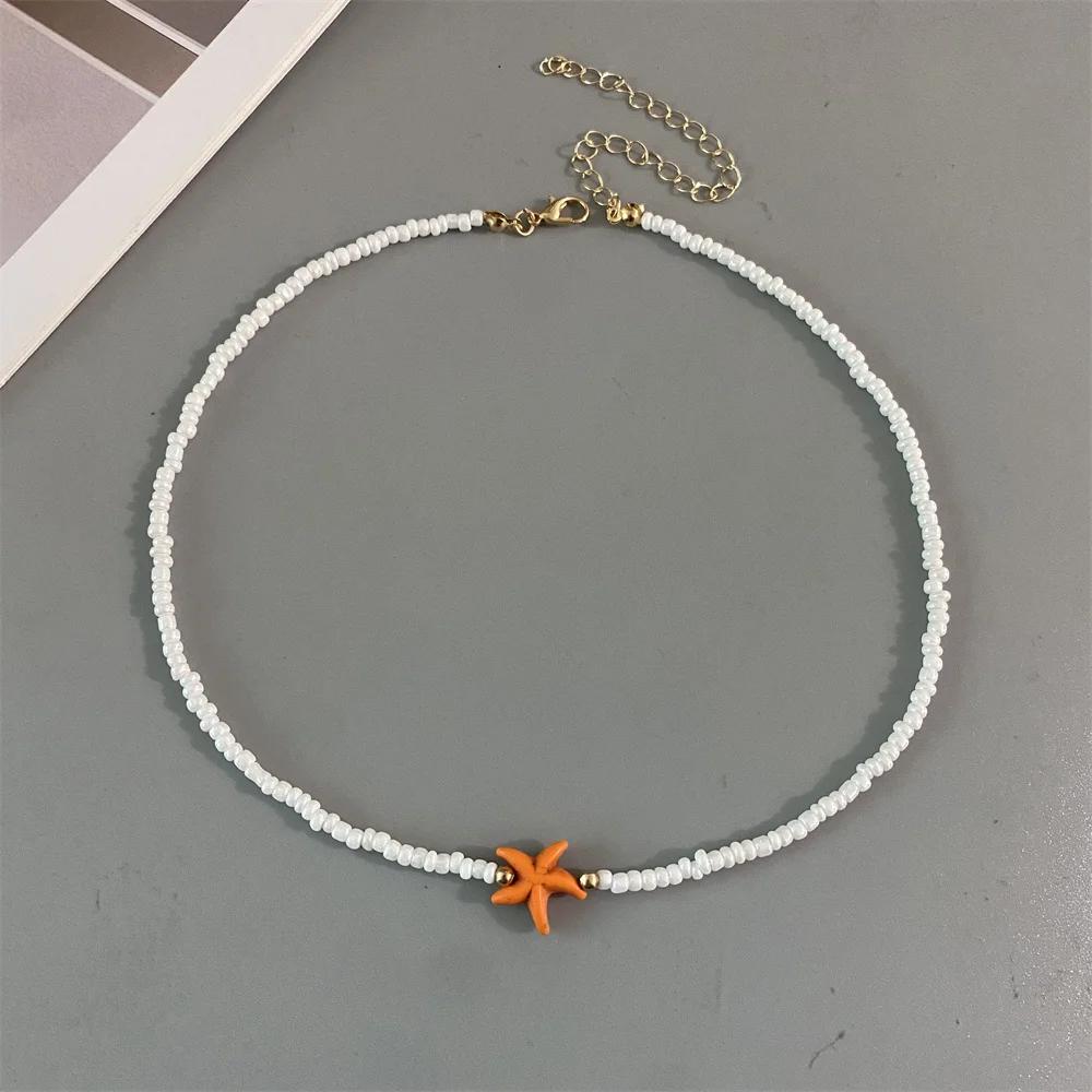 Shell Starfish Woman Short Necklace Summer Bohemian Holiday Gift Handmade Choker White Seed Beads Neck Jewelry Holiday Gifts