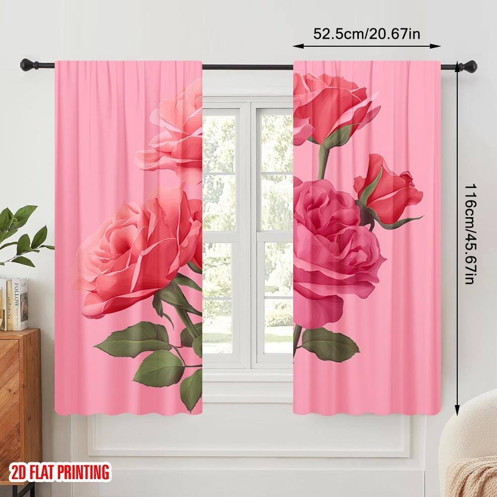 2 Stück, 2D-Flachdruck Vorhänge & Fensterdekoration Illustration Rosa Rosenstrauß Vielseitiger Polyesterstoff (ohne Stange) Zimmer