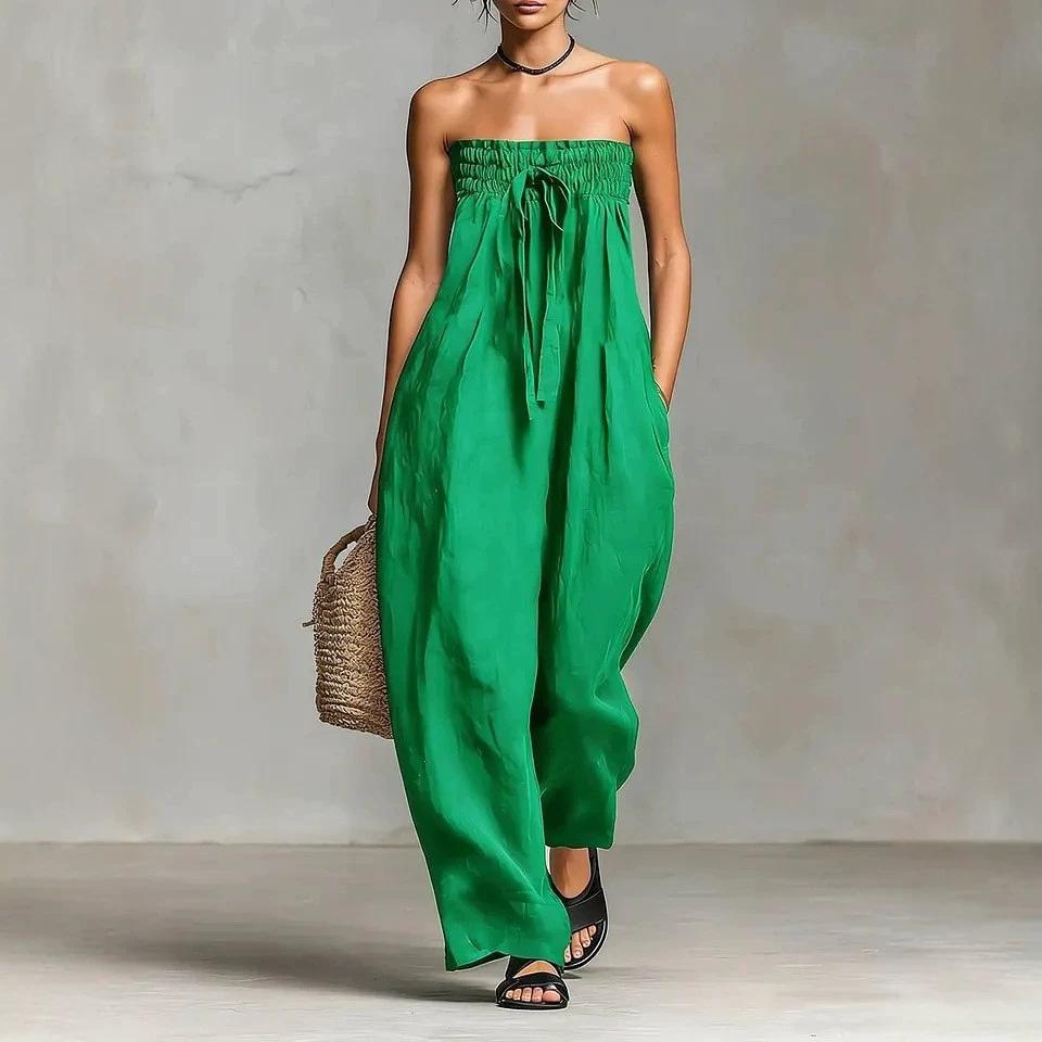 Solid Women Jumpsuits For Spring Summer Sleeveless Slash Neck Loose Fashion Streetwear Overalls Wide Leg Pants Trousers 2026