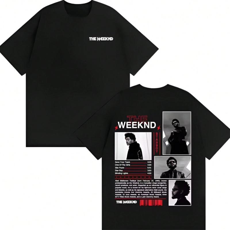 Unisexs Harajuku Punk Hip Hop Tshirt cotton shortsleeved top featuring the album cover of rapper The Weeknds Starboy album S