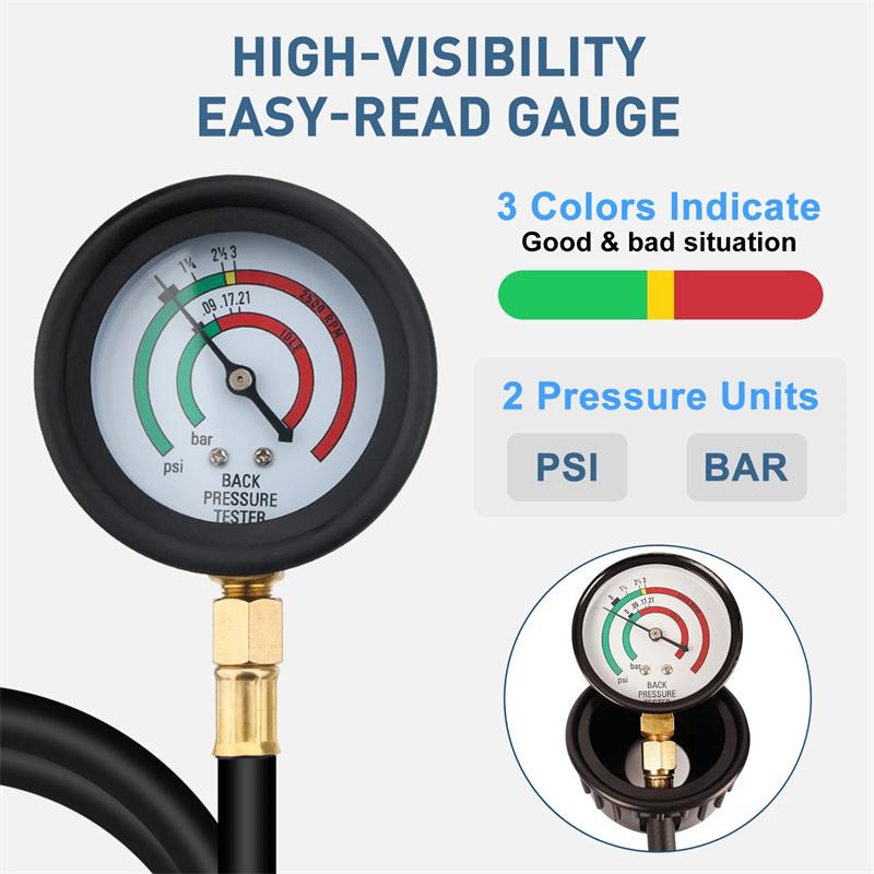 Exhaust Back Pressure Tester Hd Pressure Gauge W/ 3.28 Ft Hose M12 M18 Adapters