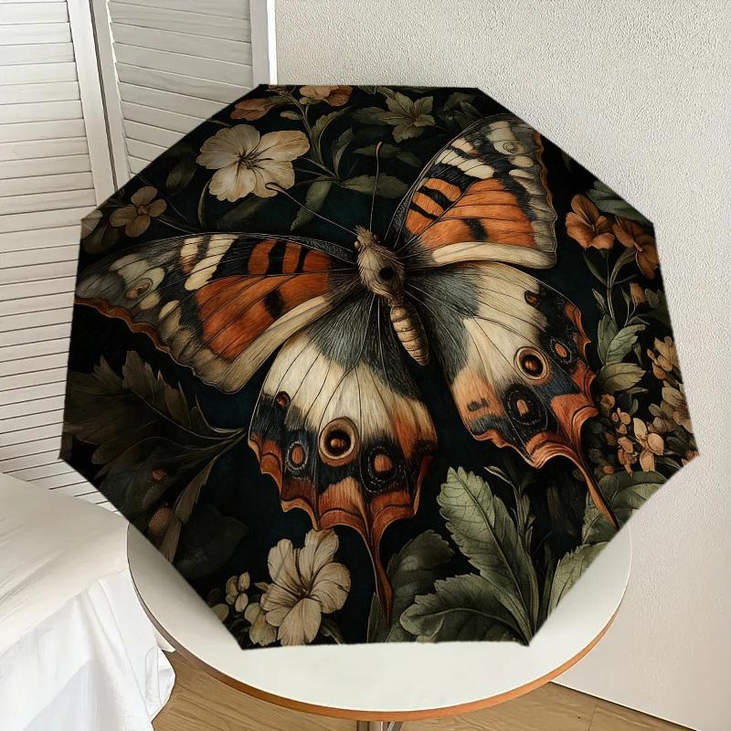 1pc Butterfly Flowers Automatic Folding Umbrella, Heavy Duty 8 Rib Iron Frame,  Suitable for Travel, Daily Use, Birthday, Decor Gift m0104090