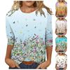 Women's Casual Fashion Round Neck Loose Printed Long-Sleeved T Shirt Tops