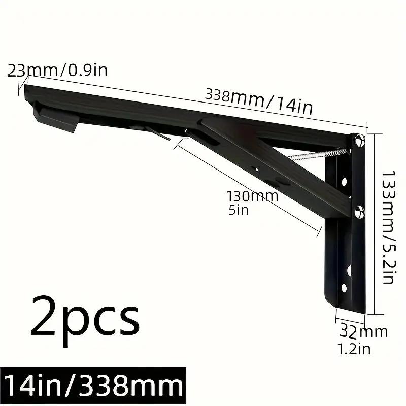 

2 шт. складной кронштейн для полки, сверхмощный складной кронштейн для полки из нержавеющей стали для скамейки и стола, компактный кронштейн «сделай сам» 14 inches/2pc чёрный