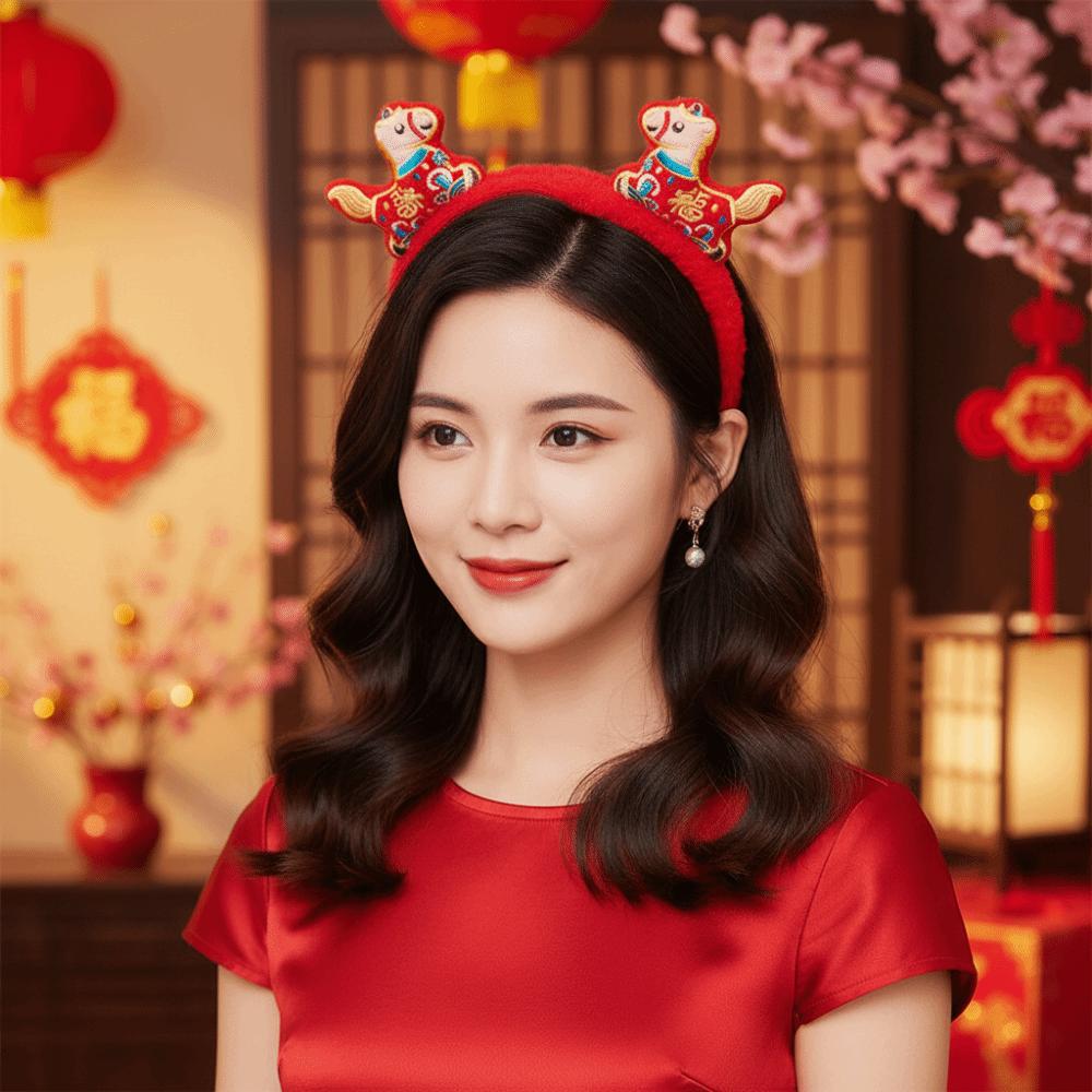 Pony Horse Hair Hoop Mascot New Year Headpiece Creative New Year Headband  Party Decoration