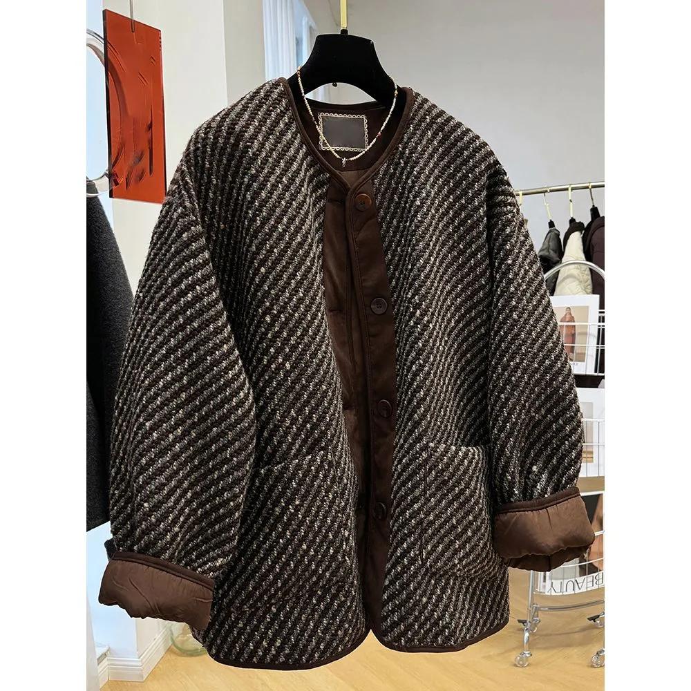 

Женское осенне-зимнее твидовое пальто без воротника, женская свободная утепленная верхняя одежда 2XL