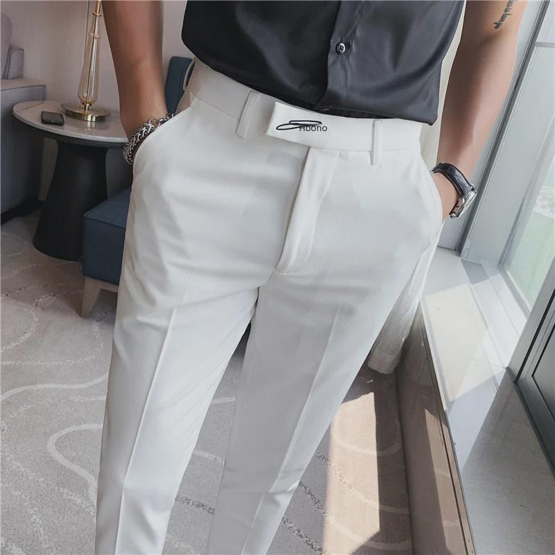 Men's Slim-Fit Summer Embroidered White Trousers