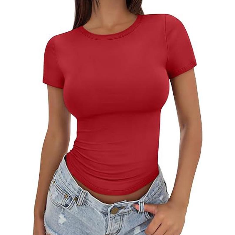 

2025 Casual Slim-fit Crew Neck T-Shirt - Short Sleeve, Versatile Summer Top for Trendy European and American Style XXL красный