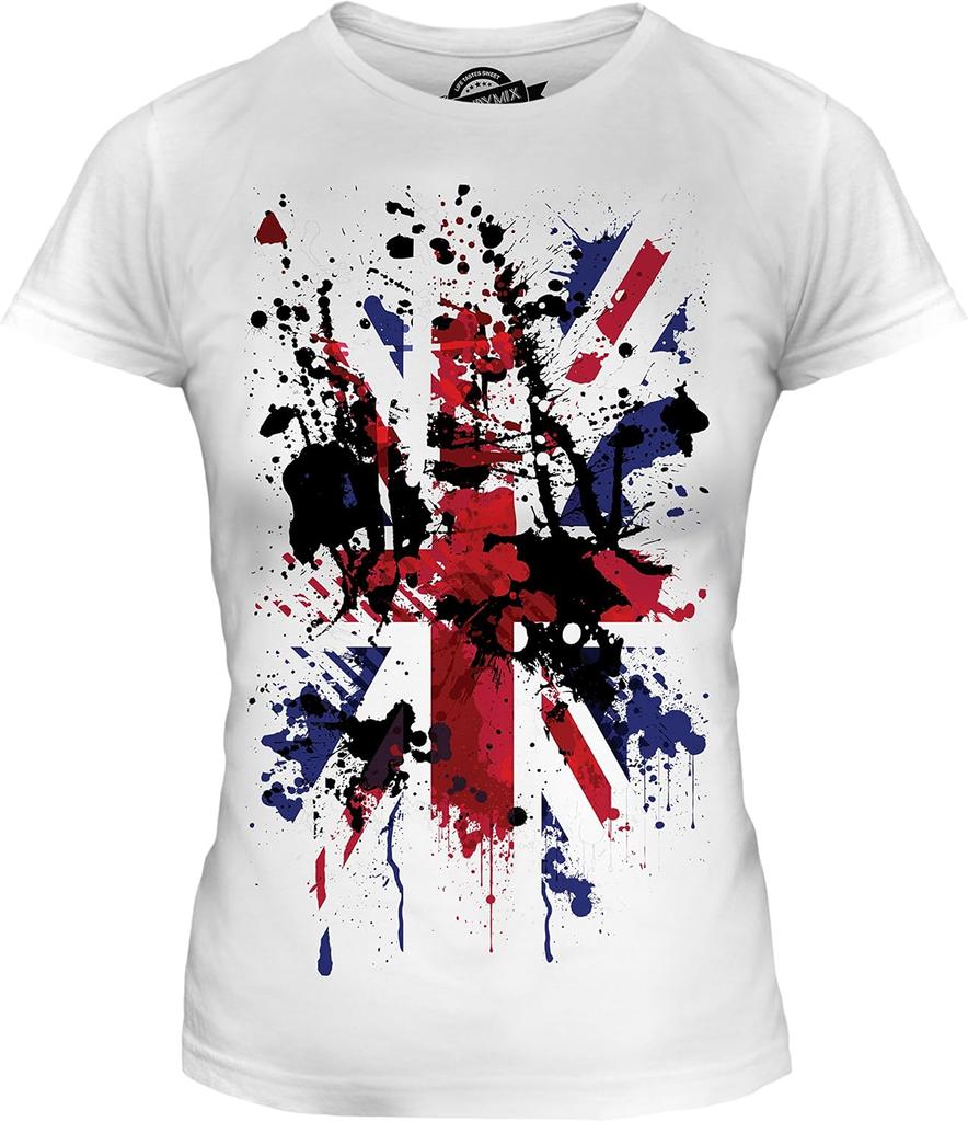 Great Britain Union Jack Abstract Flag Print Ladies Fitted T Shirt Top T-Shirt