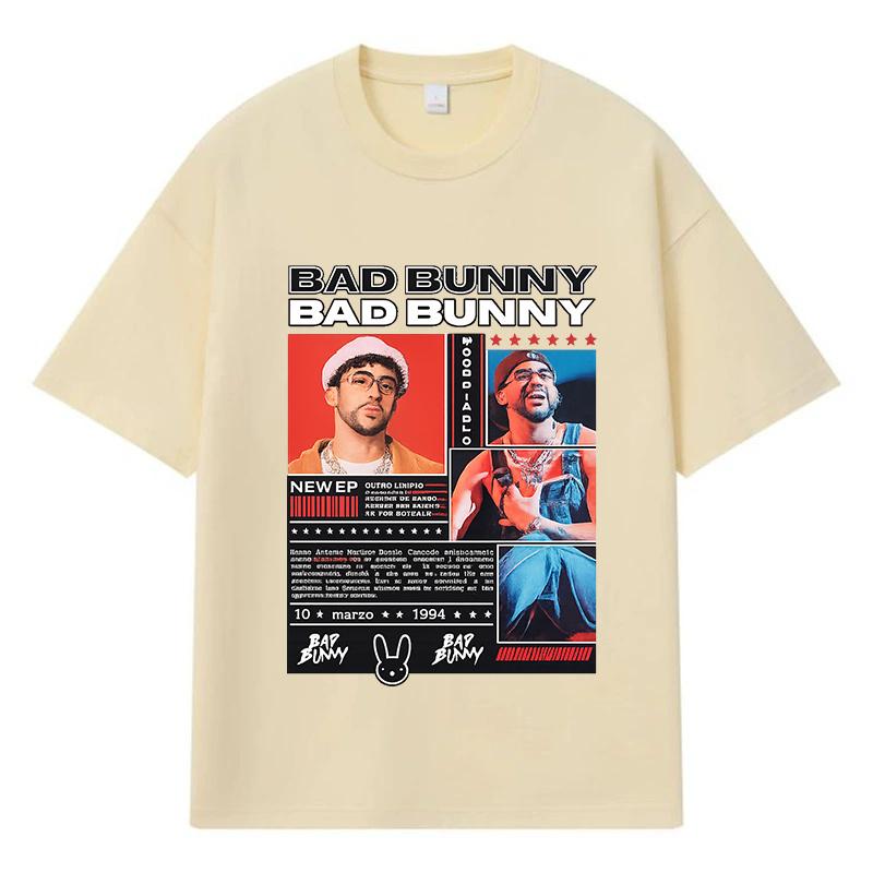 2026 Bad Bunny Printed Graphic Streetwear Y2k Harajuku Clothes 100% Cotton T Shirt Casual Oversized Summer Men T-shirt