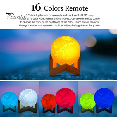 Mėnulio lempa su mediniu pagrindu 16 RGB spalvų dizaino jutiklinis jutiklis, įkraunamas 3D mėnulio nakties šviesos miegamojo dekoras