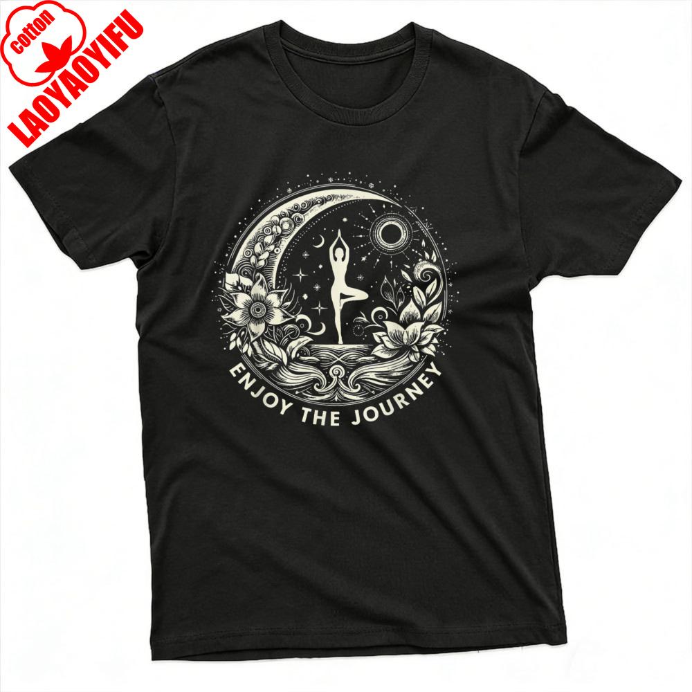 

Yoga Moon Flower Design Summer Men TShirt Boho Style Casual Wear for Yoga and Meditation Aesthetic Shortsleeved Clothes S