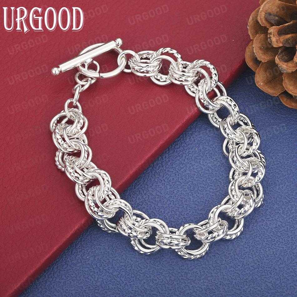 925 Sterling Silver Multi Ring Chain OT Buckle Bracelet Fashion Wedding Jewelry