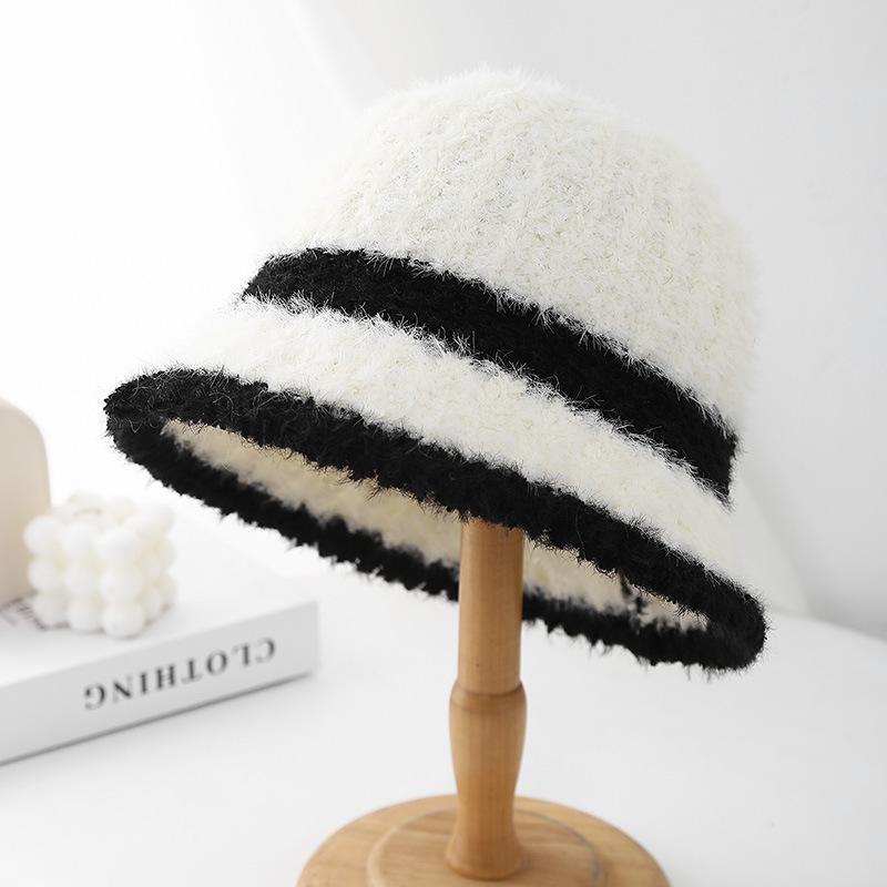 Autumn and Winter Knitted Warm Ear Protection Women's Simple Bucket Hat Cold-proof Plush Hat