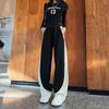 Autumn-Winter American-Style Plus-Fleece Wide-Leg Joggers for Women Color-Block Banana Long Pants In Casual Loose Fit