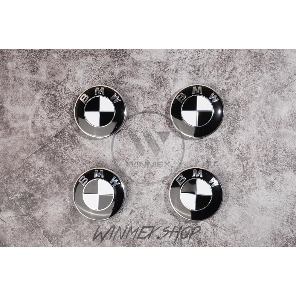 Set of 4 BMW Black and white alloy wheel centre caps 56mm