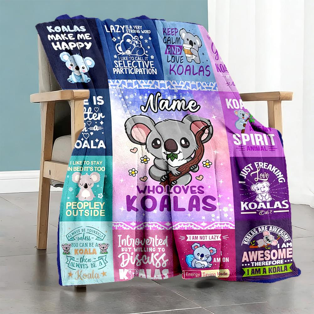 Koala Personalized Text Blanket Multi-purpose Personalized Blanket Soft Warm Cozy Versatile for Seaside Nap Sofa Bed Four Seasons Universal