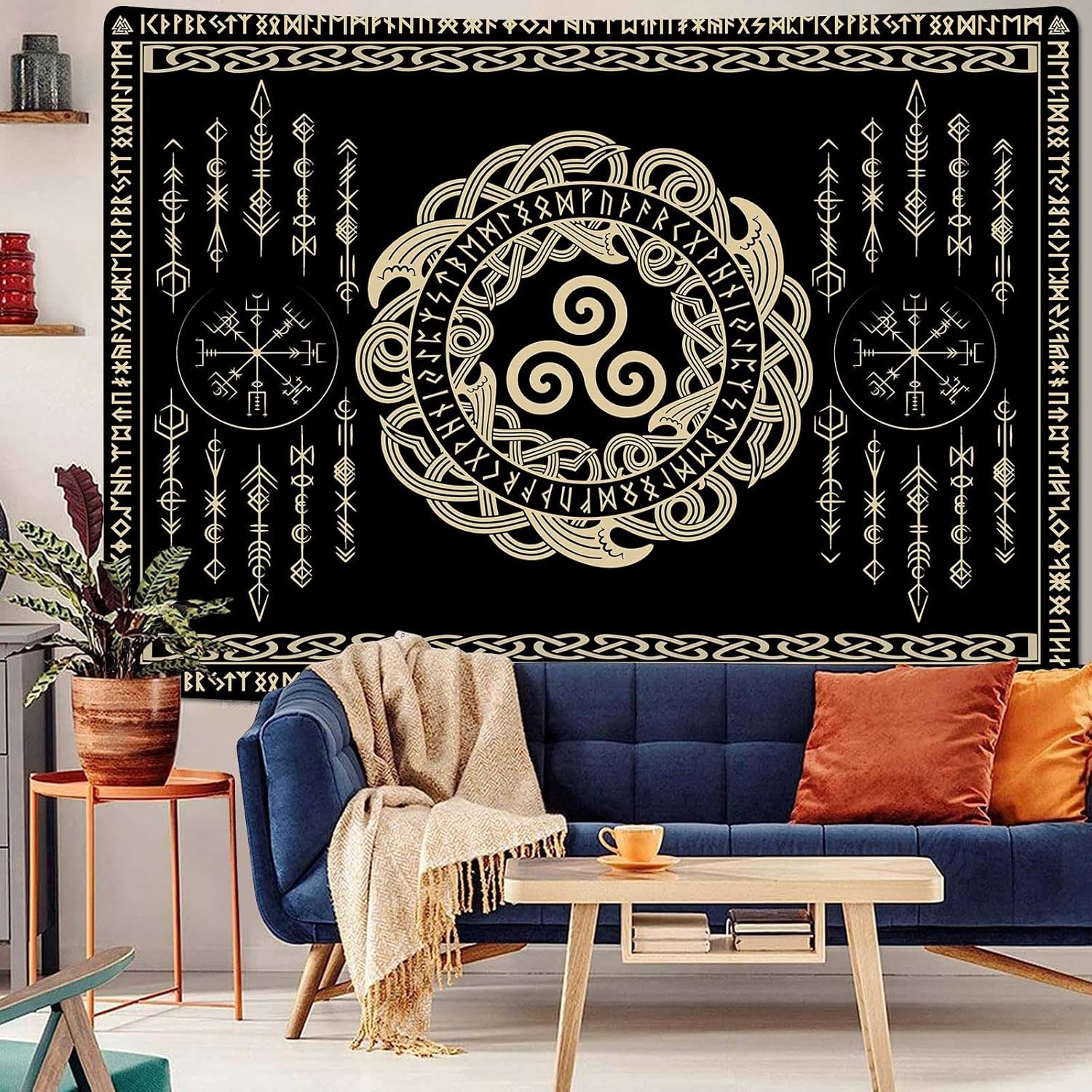 Viking Yggdrasil Tree Of Life Celtic Rune Scandinavian Aesthetic Mythology Tapestry Wall Hanging For Bedroom Living Room Decor 70x100CM