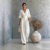 2026 Elegant V-Neck High-Waist Wide-Leg Jumpsuit Women Slimming Fit Casual Office Wear