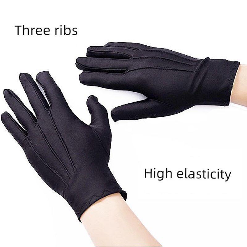 

Men High Elastic Etiquette Driver White Gloves Three-Rib Smooth Tight Breathable Sweat Absorbing Sun Protection Security Coach Gloves Black 2 pairs] All yards