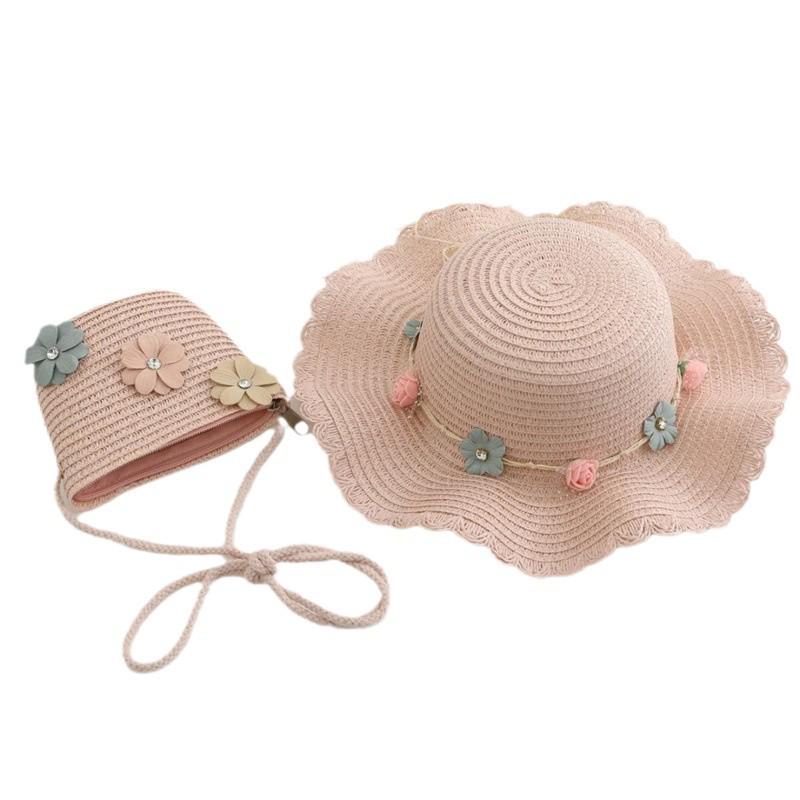 2025 Children's Summer Straw Hat & Crossbody Bag Set: Girls' Fashion, Parent-Child Fisherman Style, Wide Brim Sun Hat.