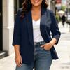Women's Plus Size Color Casual with Lapel, Padded Shoulders, Three-Quarter Sleeves and Pockets