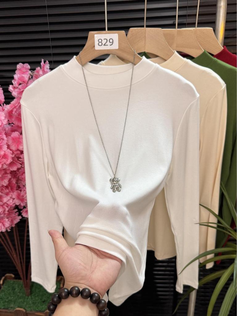 Versatile Stand-Up Collar Long Sleeve Women's T-Shirt - Elegant Autumn/Winter 2025 Base Layer
