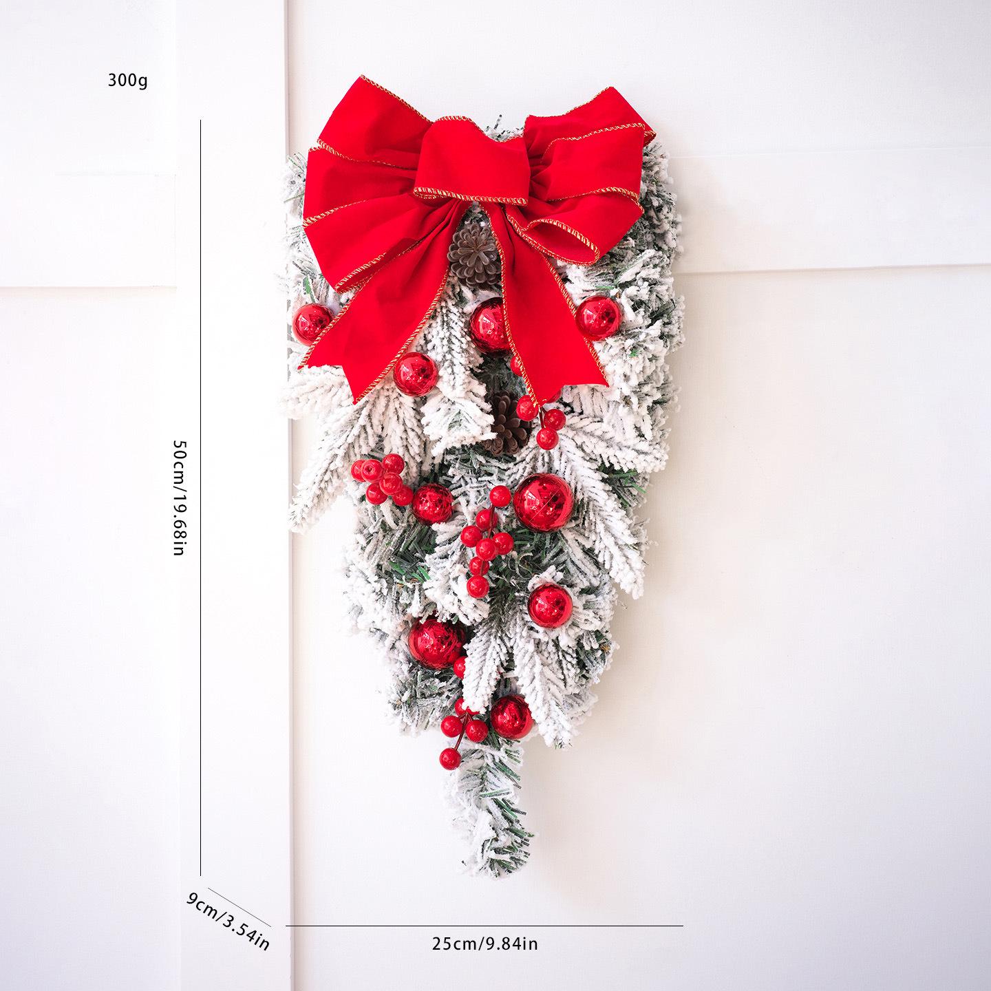 Snow-Flocked Rattan Wreath - Christmas Door & Window Decoration