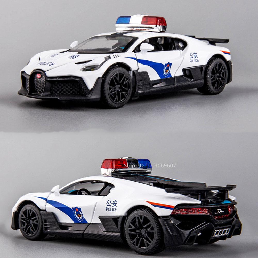 1:32er Maßstab DIVO Polizeiauto Spielzeugmodell BOLIDE Supercar Metall Druckguss Türen zu öffnen Sound Licht Rückzieher Sportwagen Geschenke für Kinder