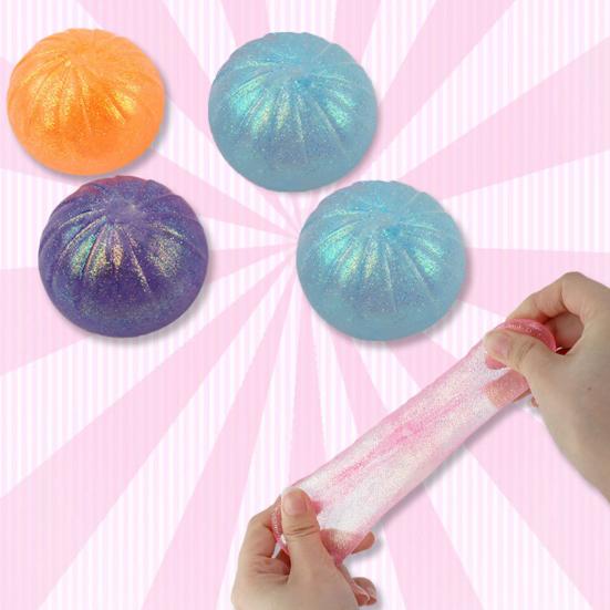 Clear Steamed Bun Toy with Glitter Stress Relief Slow Rising Simulated Bun Sensory Toy Relaxation Soft Stress Ball Bun Squeeze Fidget Toy