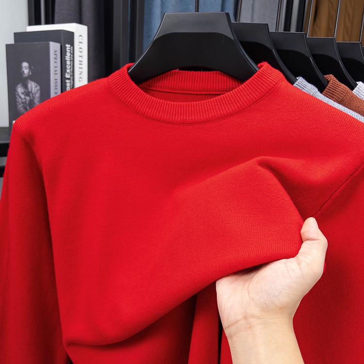Men's Solid Color Core-Spun Yarn Sweater - Round Neck Knitwear for Autumn and Winter