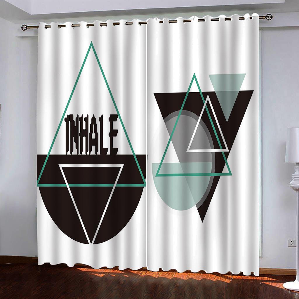 Abstract Geometry Art Line Cube Thin Darkening Window Blind Curtains for Kids Bedroom Living Room Kitchen Door Home Decor2Pieces