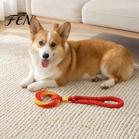Interactive Play for Dogs Bungee Dog Tug Toy, Woven Ring with Long Handle, Chew Teeth Easy Grip Toy Cleaning Medium Large Dogs, Dental Care