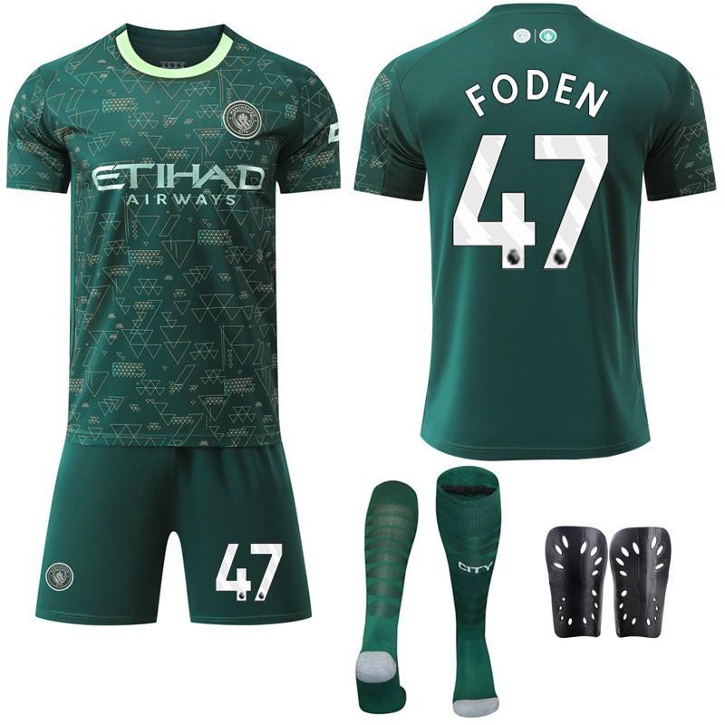 2025-26 Manchester City Tři Venkovní Zelená 47 Fudendoku Fotbalový Dres Trávový Dres Ne. 9 Harland Set