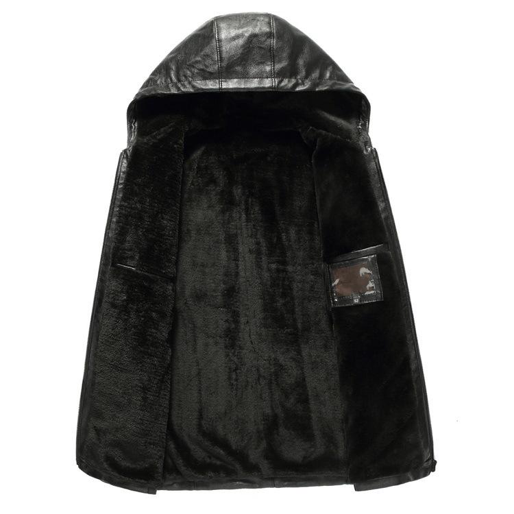 Men's Thickened Leather Jacket with Fleece Lining - Winter Outerwear for Mature Customers