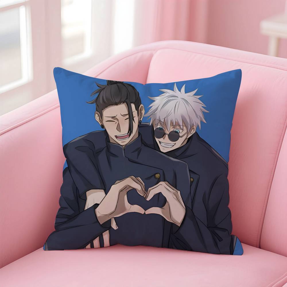 Hot Anime J-Juiutsu Kaisen Pillow Case Anti-dustmite Pillowcase Invisible Zipper Silky Short Plush Sofa Cushion Cover